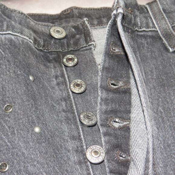Levi’s Premium Gray Studded Denim High Rise 501 Straight Leg Cropped Jeans - Picture 9 of 14